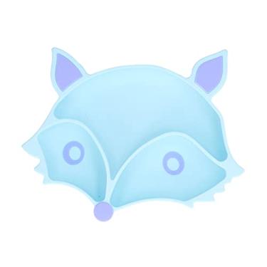 Imagem de Placa de sucção para bebês em forma de raposa fofa, não tóxica, segura, 3 divisórias, antiderrapante, silicone macio, placa de sucção para bebês, crianças, crianças, louças para (Azul)