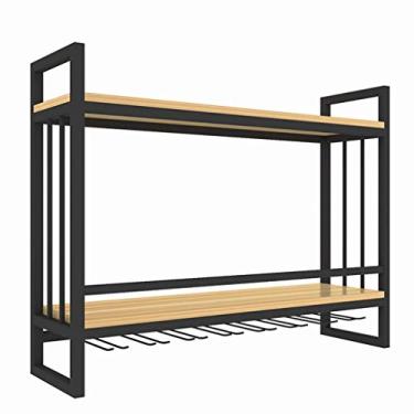 Imagem de Suporte para copos de vinho para casa suporte vermelho montado na parede garrafas de vinho e copos decoração rústica/suporte de vidro pendurado prateleira de vinho 60 cm (60 cm)