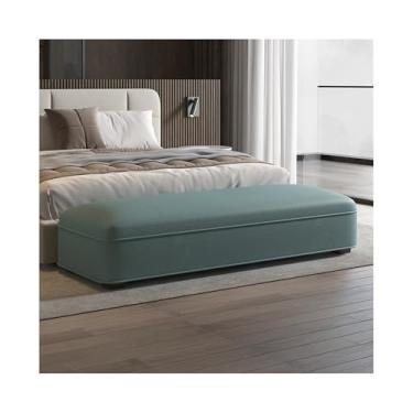 Imagem de Banqueta de cabeceira de cama de luxo leve e moderna moderna para quarto de couro, vestiário, entrada de banco longo (azul claro)