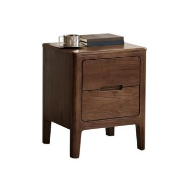 Imagem de Mesa de cabeceira moderna de madeira maciça para sala de estar, aparador marrom/criado-mudo de madeira precoce, armário de armazenamento com 2 gavetas para quarto, sala de estar, prática (marrom)