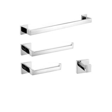 Imagem de Suporte de toalha polido cromado para banheiro de aço inoxidável, suporte de papel higiênico, gancho de barra de toalha, acessórios de banheiro, conjunto de 4 peças, 50 cm