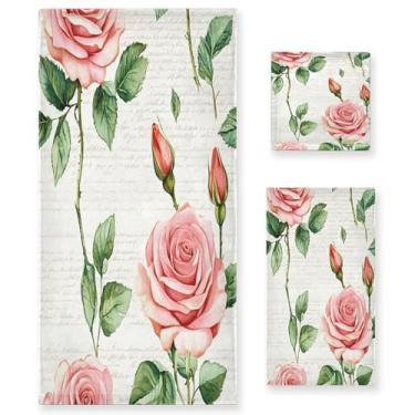 Imagem de xigua Conjunto de toalhas de banheiro rosas absorvente macio 3 peças toalha de banho toalha de mão toalhas decorativas para banheiro, academia, hotel, praia, piscina