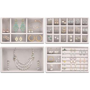 Imagem de Organizador Joias, Porta Joias, kit 4 Porta Joias Organizadora, Empilháveis Organizador de Joias, Organizador de Bijuterias, para Brincos, Pulseiras, Colares e Anéis Porta Joia, Porta Bijuterias