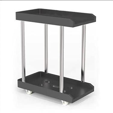 Imagem de Prático suporte de torre para computador de mesa móvel com armazenamento, suporte de CPU de 2 camadas com 6 rodas giratórias sob a mesa para escritório em casa