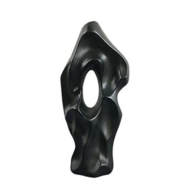 Imagem de Vaso de cerâmica de flores frescas, arranjo de flores secas para casa, sala de estar, quarto, corredor, ornamentos decorativos, flores, vaso hidropônico, adequado para uso interno (preto)