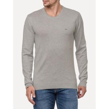 Imagem de Suéter Calvin Klein Jeans Masculino Tricot GL Careca Viscose com Logo Caqui Médio-Masculino