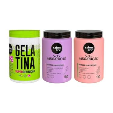Imagem de Salon Line, Kit com 2 Máscaras SOS Hidratação + Gelatina Super Definição, Apenas Bio-Reconstrução Não é Vegana - Para Todos os Tipos de Cabelos, 1kg