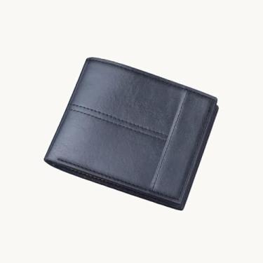 Imagem de Carteira masculina fina dobrável – carteira de poliuretano com 6 compartimentos para cartão, janela para identidade e bolso para moedas, carteira masculina compacta e leve, preta, café escuro claro