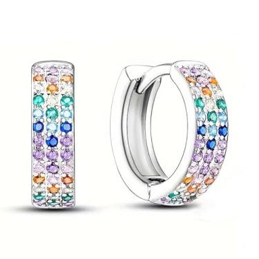 Imagem de Brincos de argola de zircônia multicoloridos embutidos requintados para mulheres, acessórios de festa diária, presente do mês do orgulho, One size, Cobre, Zircônia cúbica