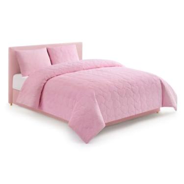 Imagem de Paris Hilton Conjunto de edredom queen casal de 3 peças com 2 fronhas – Colchas de cama casal, macias, quentes, chiques e leves, acolchoadas, para mulheres e adolescentes, corações rosa (Miranda)