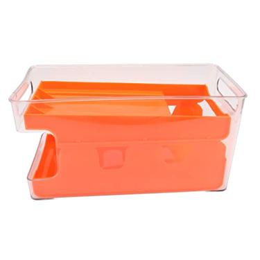 Imagem de Suporte para dispensador de latas de refrigerante, grande capacidade, 2 camadas, lata de bebidas, organizador de armazenamento para geladeira, despensa, plástico durável (Laranja)