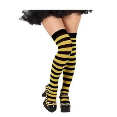 Imagem de Meia Até Joelho 7/8  Amarela Com Listra Preta Abelhinha