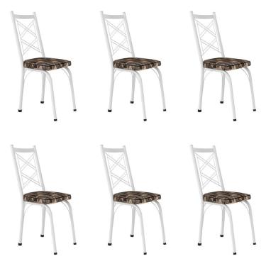 Imagem de Kit 6 Cadeiras De Cozinha Delaware Estampado Mosaico Palha Pés De Ferro Branco