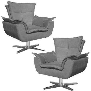 Imagem de Kit 2 Poltronas Decorativas Base Giratória Cromada Charger Suede Grafite G19 - Gran Belo