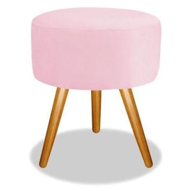 Imagem de Puf Puff Magnus Redondo Decorativo Pé Palito Suede Rosa Bebê