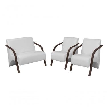 Imagem de Conjunto Poltronas Vênus Pés Madeira Courino Branco.
