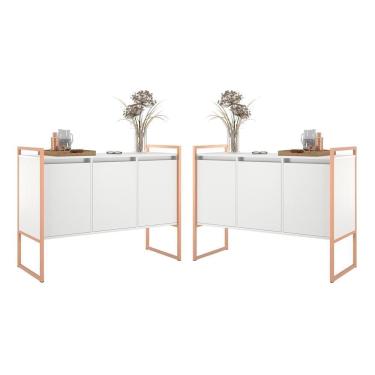 Imagem de Buffet 3 Portas Rouxe Branco Cobre Conjunto 2 Unidades