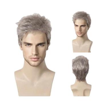 Imagem de Peruca Sintética Masculina Curta Marrom Escuro Estilo Bob Pixie Com Ca