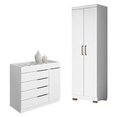 Imagem de Cômoda Sapateira Sevilha 2004147 e Armário Multiuso 2000191 Branco Tx 