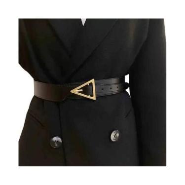 Imagem de Cinto Feminino Estiloso Preto Minimalista De Couro Legítimo Com Toque 