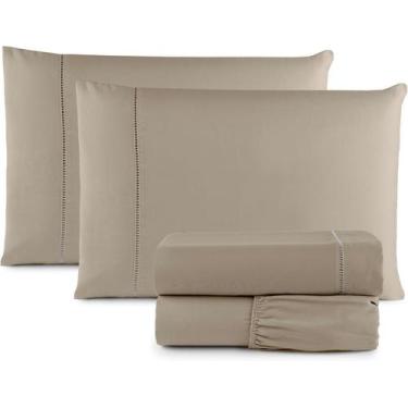 Imagem de Jogo Lençol 3 Peças Viúva 200X100X25 400 Fios Cáqui - MRR CONFECÇÕES E