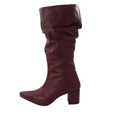 Imagem de Botas Femininas Modelo Slouchy Bico Fino Salto Grosso Lirom, Bordô, 36