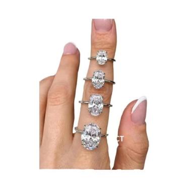 Imagem de Anel Oval De Zircônia Em Prata Esterlina 925 Para Mulheres 1-8CT Joias