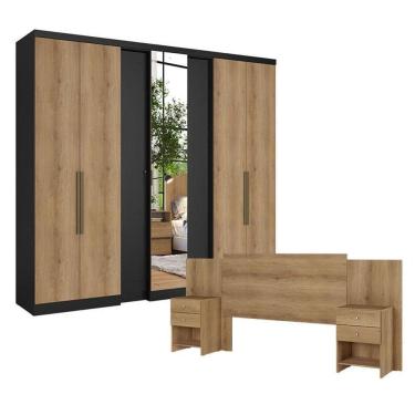 Imagem de Guarda Roupa Casal Selecto Glass 7 Portas Preto Capuccino Com Cabeceira Formosa Capuccino - Thb