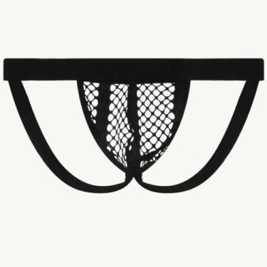 Imagem de Cueca jockstrap sexy suporte atletico com faixa aberta tecido arrastao
