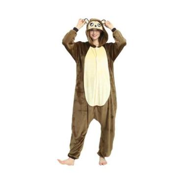 Imagem de Pijama Unissex De Macacão De Flanela Marrom Com Tema De Macaco Para Ad
