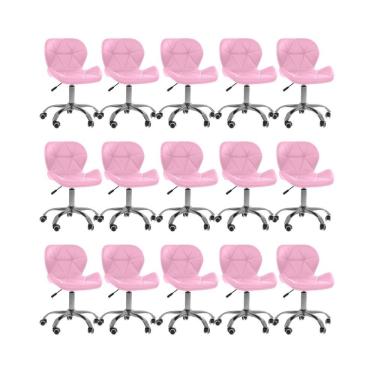 Imagem de Kit 15 Cadeiras Office Eiffel Slim Oficial Giratória Rosa