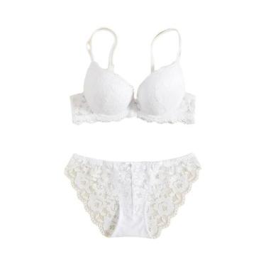 Imagem de Conjunto De Lingerie Elegante Com Sutiã Push-Up De Renda Bordada E Cal