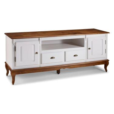 Imagem de Rack para Sala com Pés Luis XV 2 Portas 2 Gavetas e Nicho 60812M Hannover - Branco/Imbuia Glazer