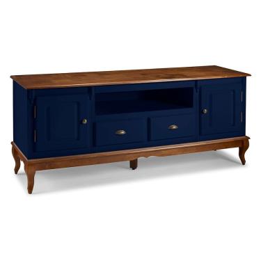 Imagem de Rack para Sala com Pés Luis XV 2 Portas 2 Gavetas e Nicho 60812M Hannover - Azul Petróleo/Imbuia Glazer
