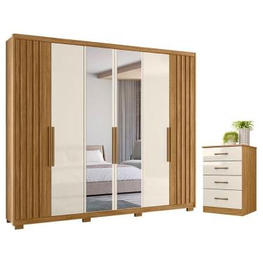 Imagem de Guarda Roupa Casal Araguaia e Cômoda MS913 Freijó Off White com Espelho - Moval