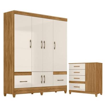 Imagem de Guarda Roupa Casal MS912 e Cômoda Vênus com pés Freijó Off White – Moval