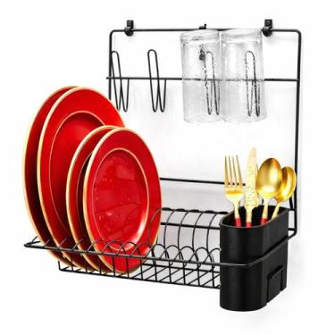 Imagem de Escorredor de Pratos e Copos de Parede Dobrável Preto Arthi Cook Home