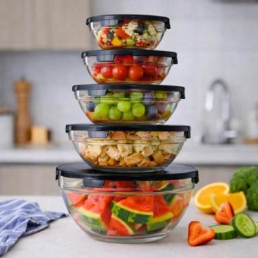 Imagem de Pote De Vidro Transparente Redondo Com Tampa Hermético Kit 5 Peças Mar