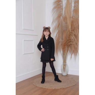 Imagem de Sobretudo Casaco Infantil Trench Coat Botões Rendinha Cor:PretoTamanho
