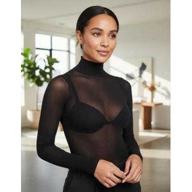 Imagem de Blusa Segunda Pele Manga Longa Gola Alta Transparente Selene, Preto, Ú