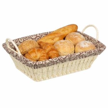 Imagem de Cesta De Pão Forro Tecido Cesto Pães Bolo Mesa Posta Alça Lateral Café