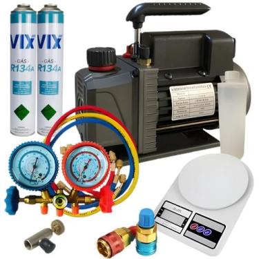 Imagem de Kit Recarga Ar Condicionado Automotivo Com Bomba De Vácuo - Vulkan  Ch