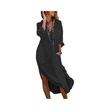 Imagem de Vestido Longo Feminino Casual De Verão Em Algodão E Linho Solto Branco