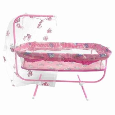 Imagem de Bercinho para Boneca Modelo A2 com Balanço Dobrável Base Metálica Rosa