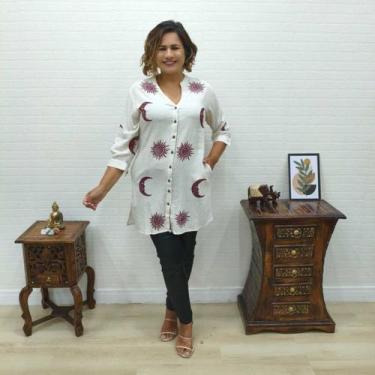 Imagem de Bata Túnica Saída de Praia Indiana em Linho Estampada - M - Sarat Moda