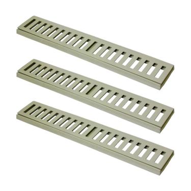Imagem de Kit 3 Ralo Grelha Linear 7434X3GDA para Captação de Aguas Pluviais com Caixilho Alumínio Bege GDA Industria