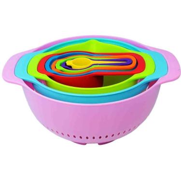 Imagem de Conjunto de Tigelas Multiuso com Colheres Medidoras 10 Peças Plástico Colorido para Cozinha Santana