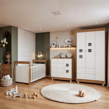 Imagem de Quarto de Bebê Completo com Guarda-Roupa Berço e Cômoda Bibi Marrom/Am