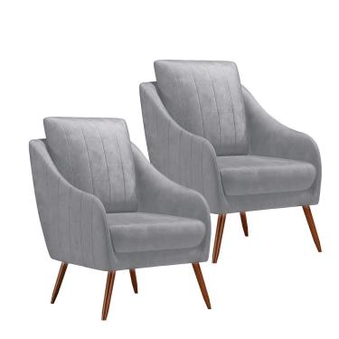 Imagem de Poltrona Libia Decorativa com Encosto em Fibra Siliconada Linho Confortável Cinza Movellu Home