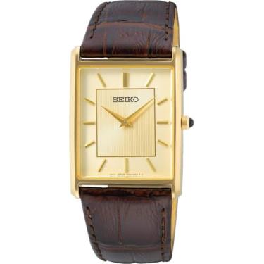 Imagem de Seiko Relógio analógico masculino de quartzo com pulseira de couro SWR064P1, ouro, pulseira., Ouro, Alça.